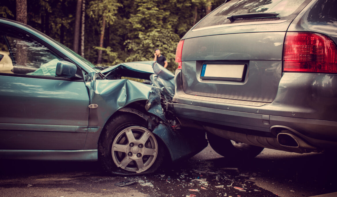 Image of an auto accident involving two cars.